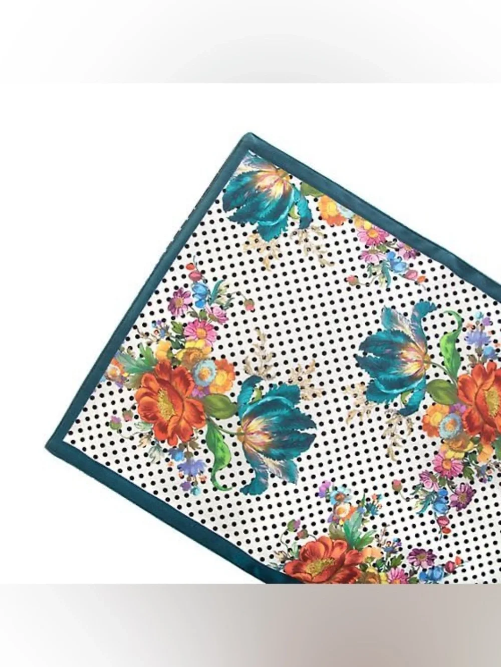 MacKenzie-Childs Flower Market Table Runner Polka Dot Reversable Pink Teal Rare